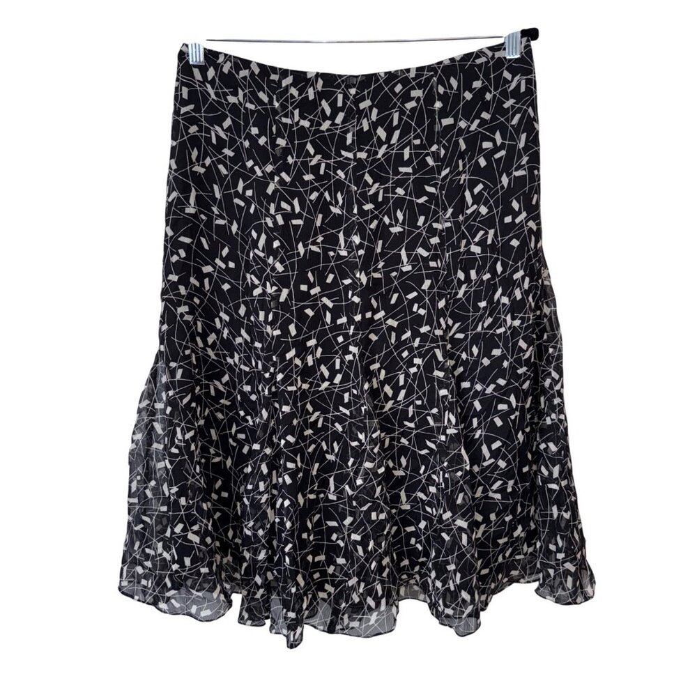 Anne Klein Black & White Abstract Print A-Line Skirt With Ruffle Hem Size 8